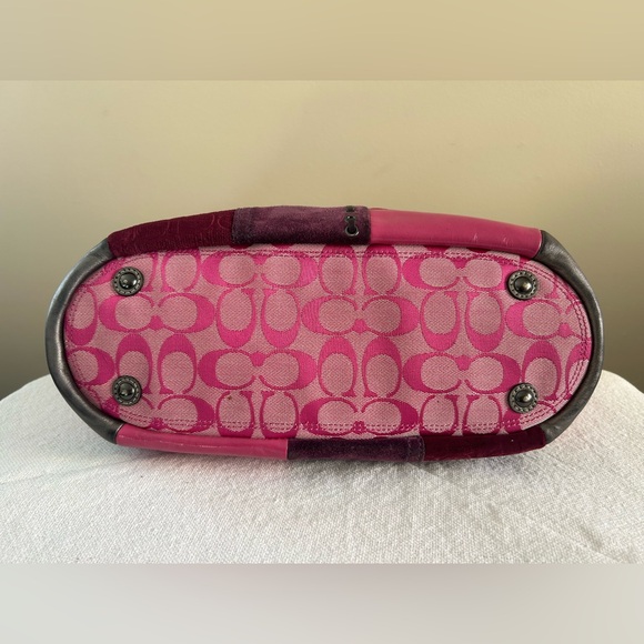 Coach Patchwork Shoulder Bag Purse Calico Pink Grey Metallic Leather Suede - Picture 5 of 13